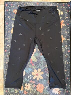Reebok Black Capri Leggings with Tonal Logo Print